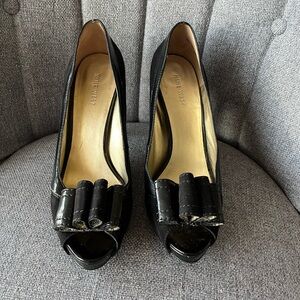 Nine West Black Peep-Toe Pumps with Bow Accent